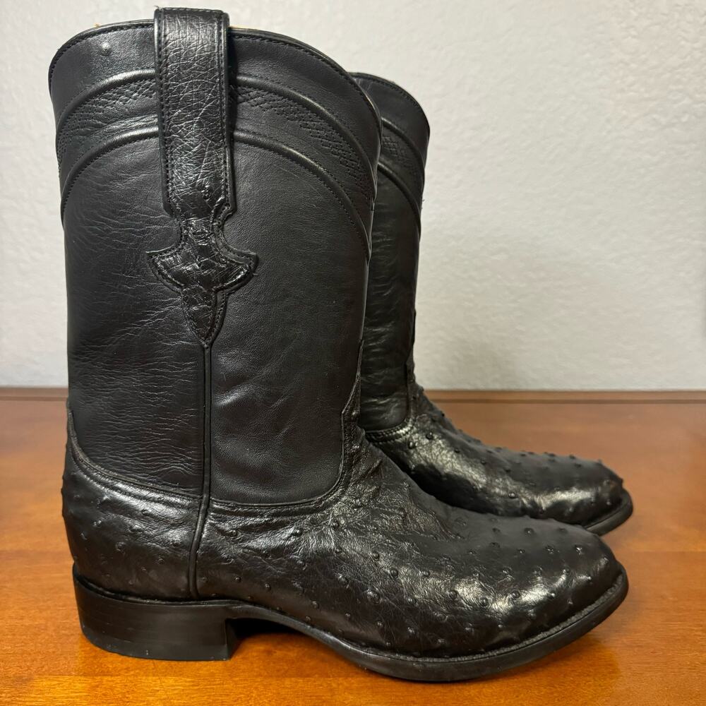 JRC & Sons Men's Miguel Full Quill Exotic Ostrich Roper Boot Black Size 9 D EUC - Picture 7 of 10
